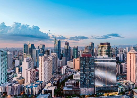 A view of the city skyline from above.