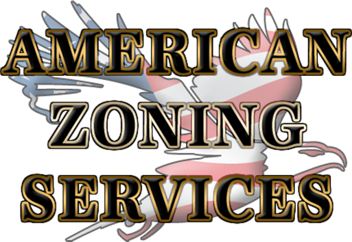 A black background with the words america zoning service in gold.