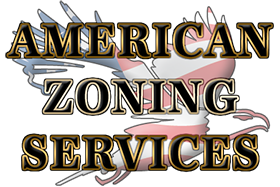 A black background with the words america zoning service in gold.